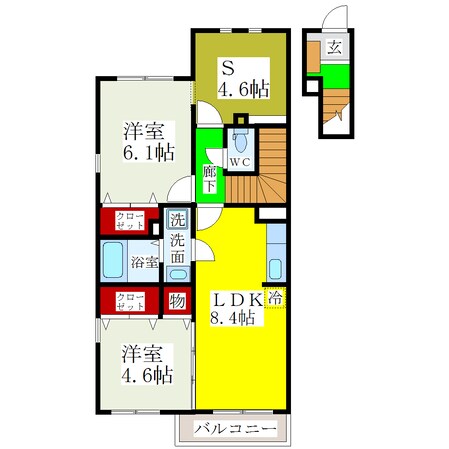 八丁牟田駅 徒歩10分 2階の物件間取画像